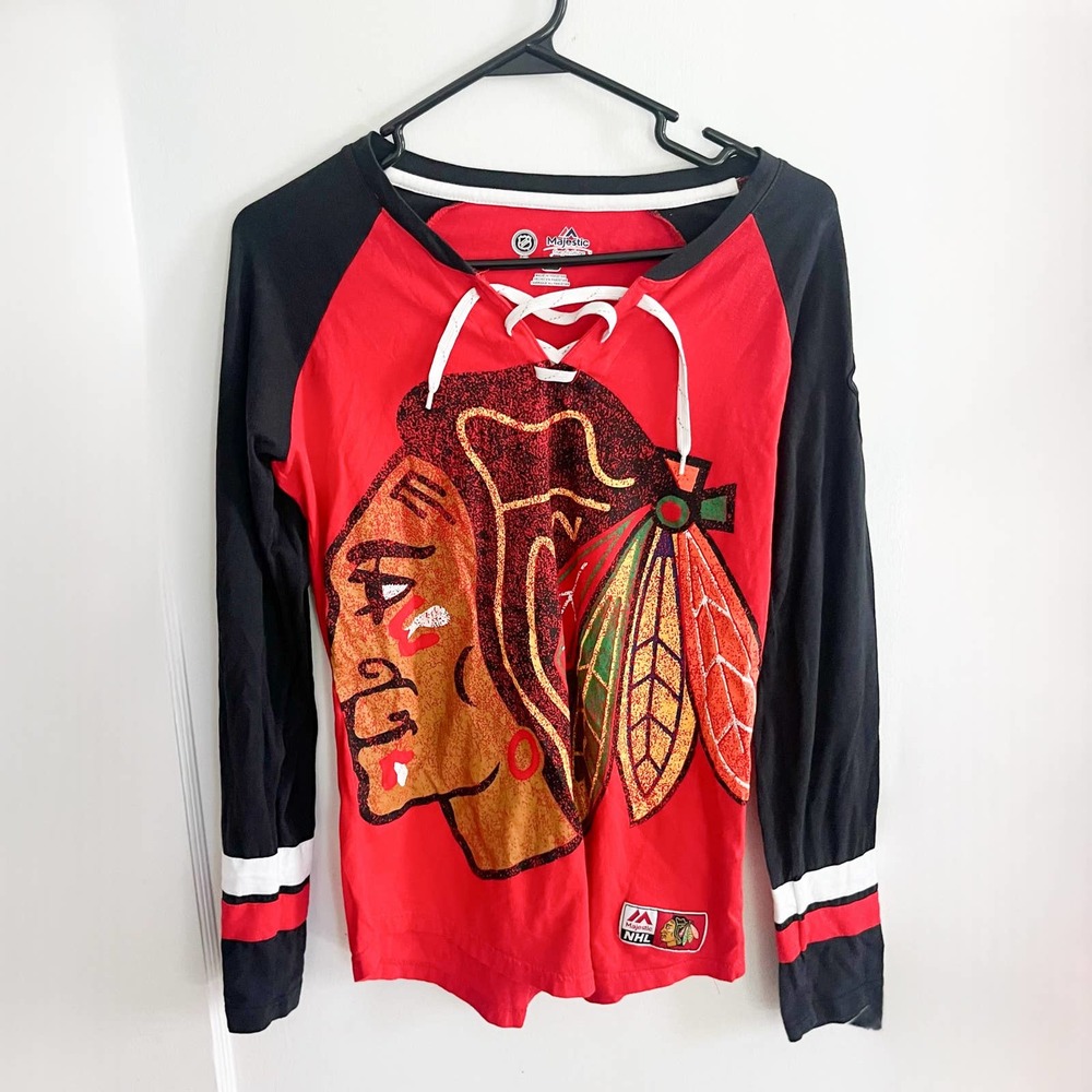 Chicago Blackhawks Women's Red and Black Lace up top